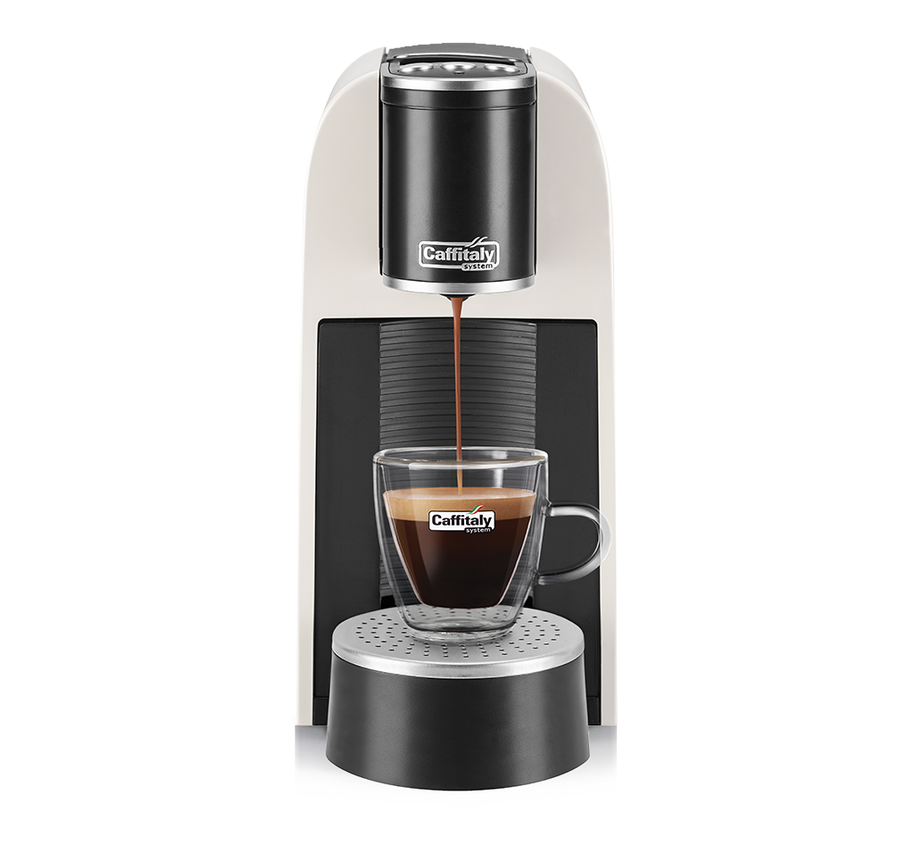 Caffitaly Arka macchina caffè a capsule colore bianca - vista frontale con espresso